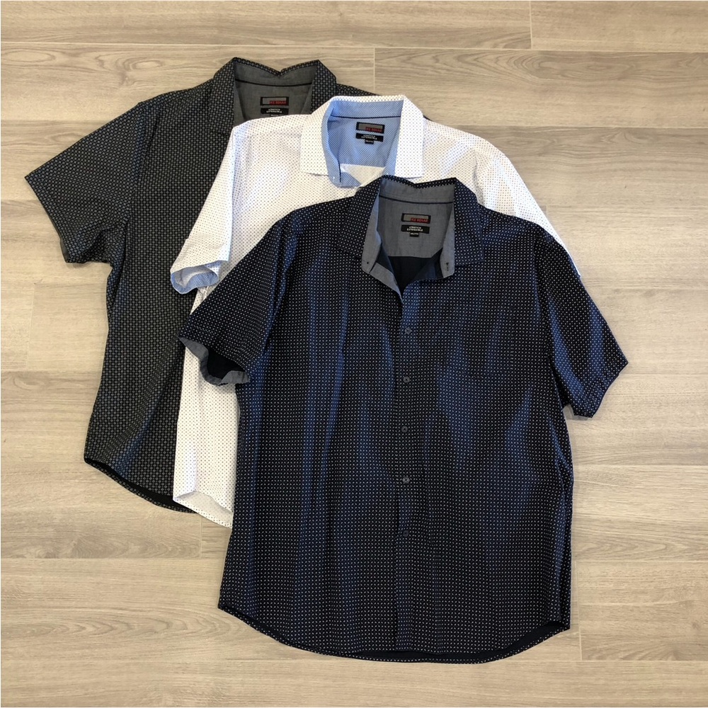 Men's Short Sleeve Patterned Shirts - Black, White, Blue